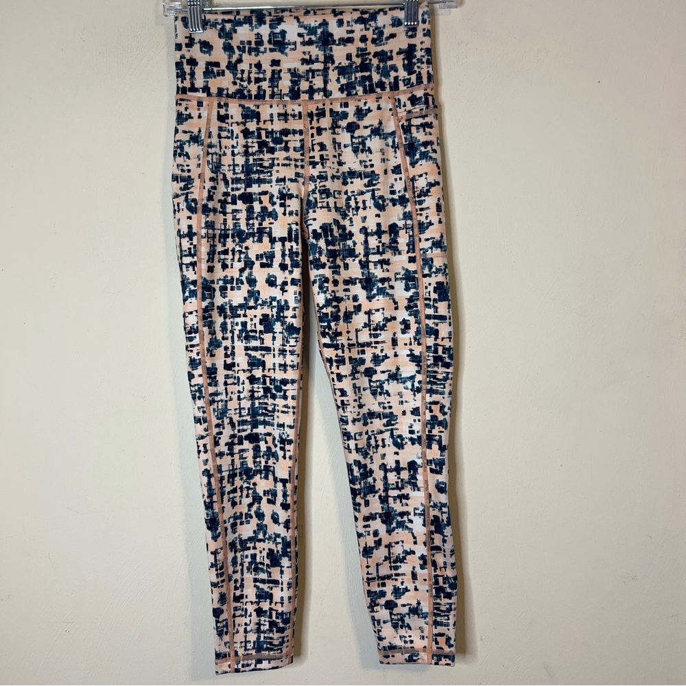 Sweaty Betty Super Sculpt Leggings Sz Small 7/8 Length Peach Blue Pocket